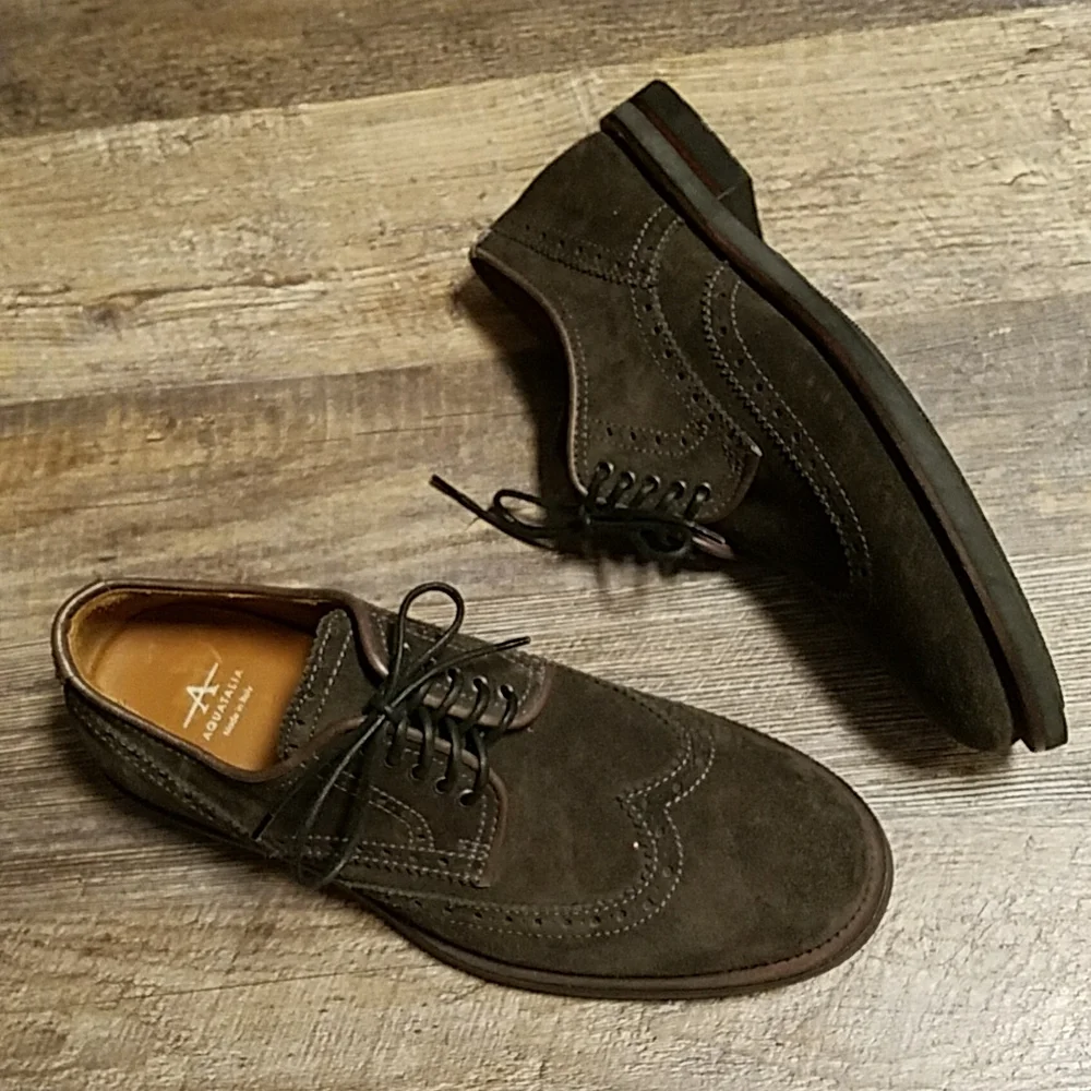 Aquatalia Olive Green Suede Wingtip Oxfords